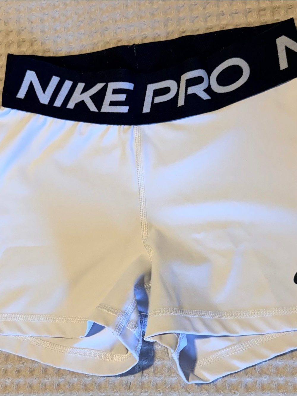 Nike Pro White Athletic Compression Shorts with Black Waistband